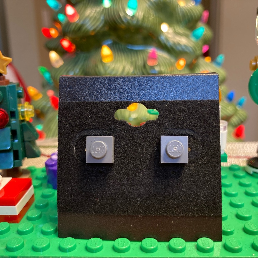 Dark Gray Lego Stud Earrings